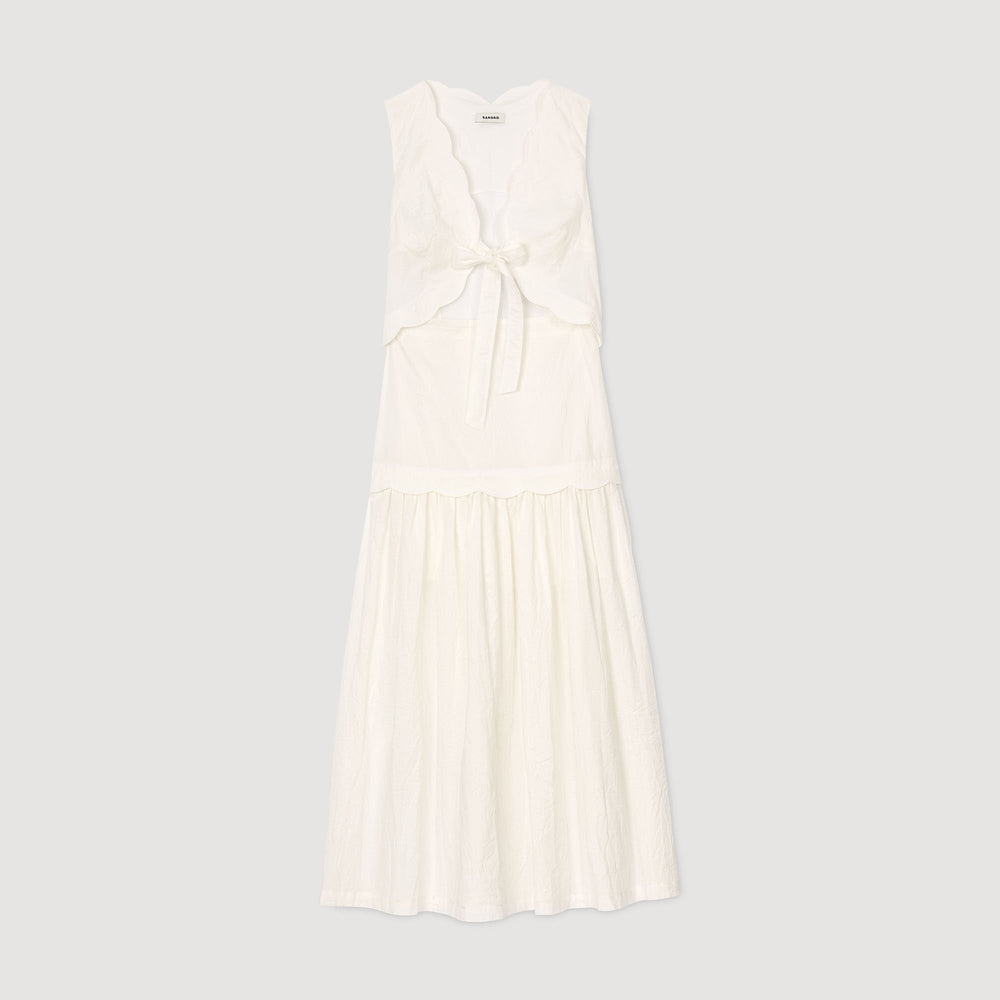 Crinkled maxi dress with bow Ecru Sandro Women