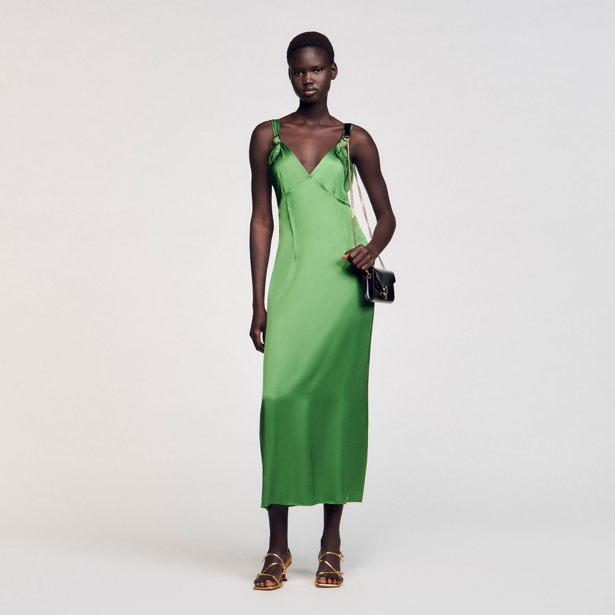 Fluid satin-effect dress Green Sandro Women