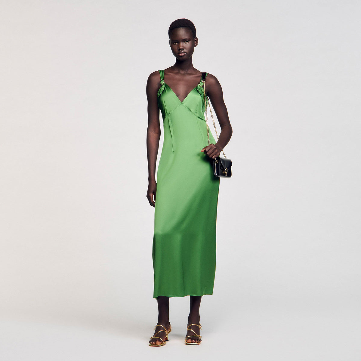 Fluid satin-effect dress Green Sandro Women