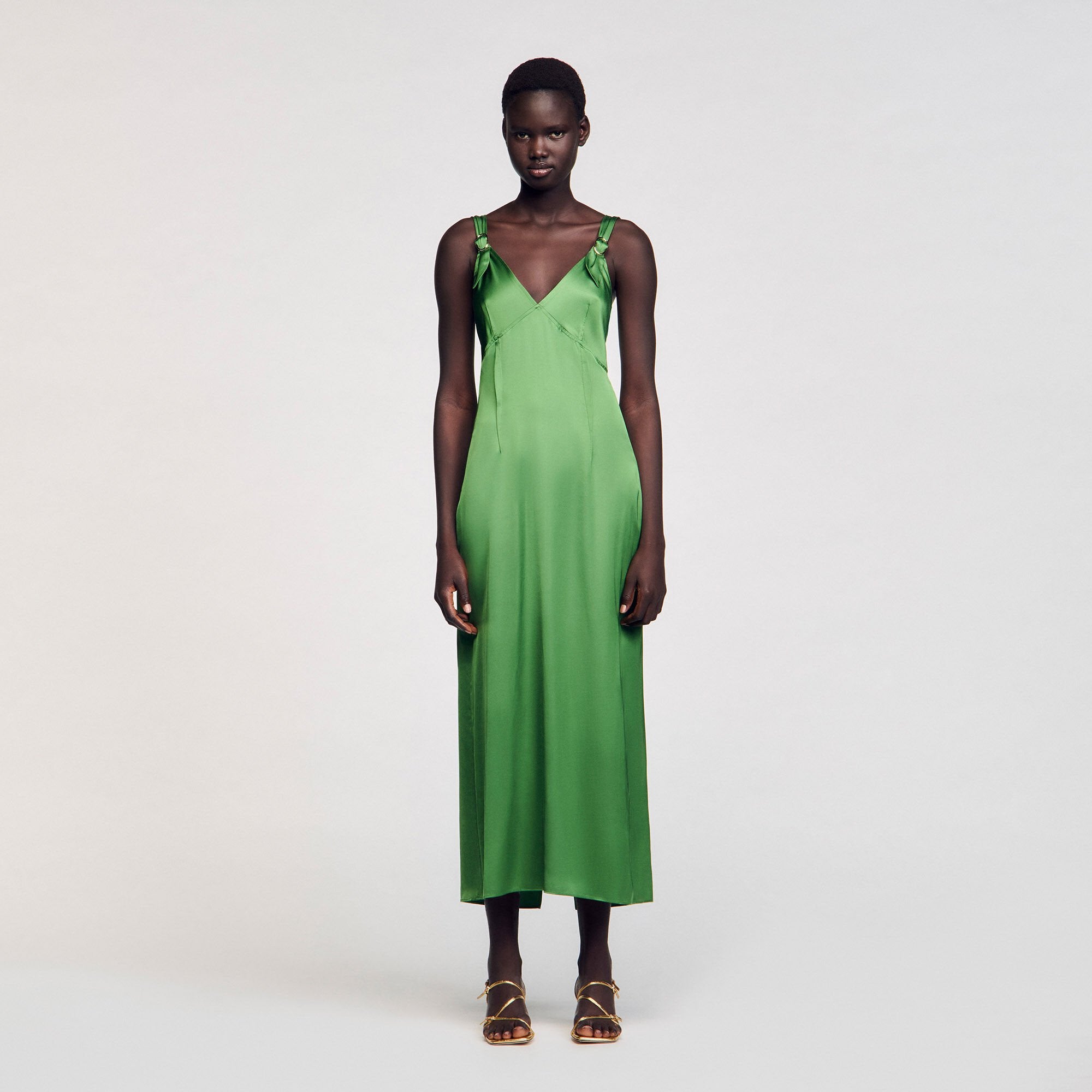 Fluid satin-effect dress Green Sandro Women
