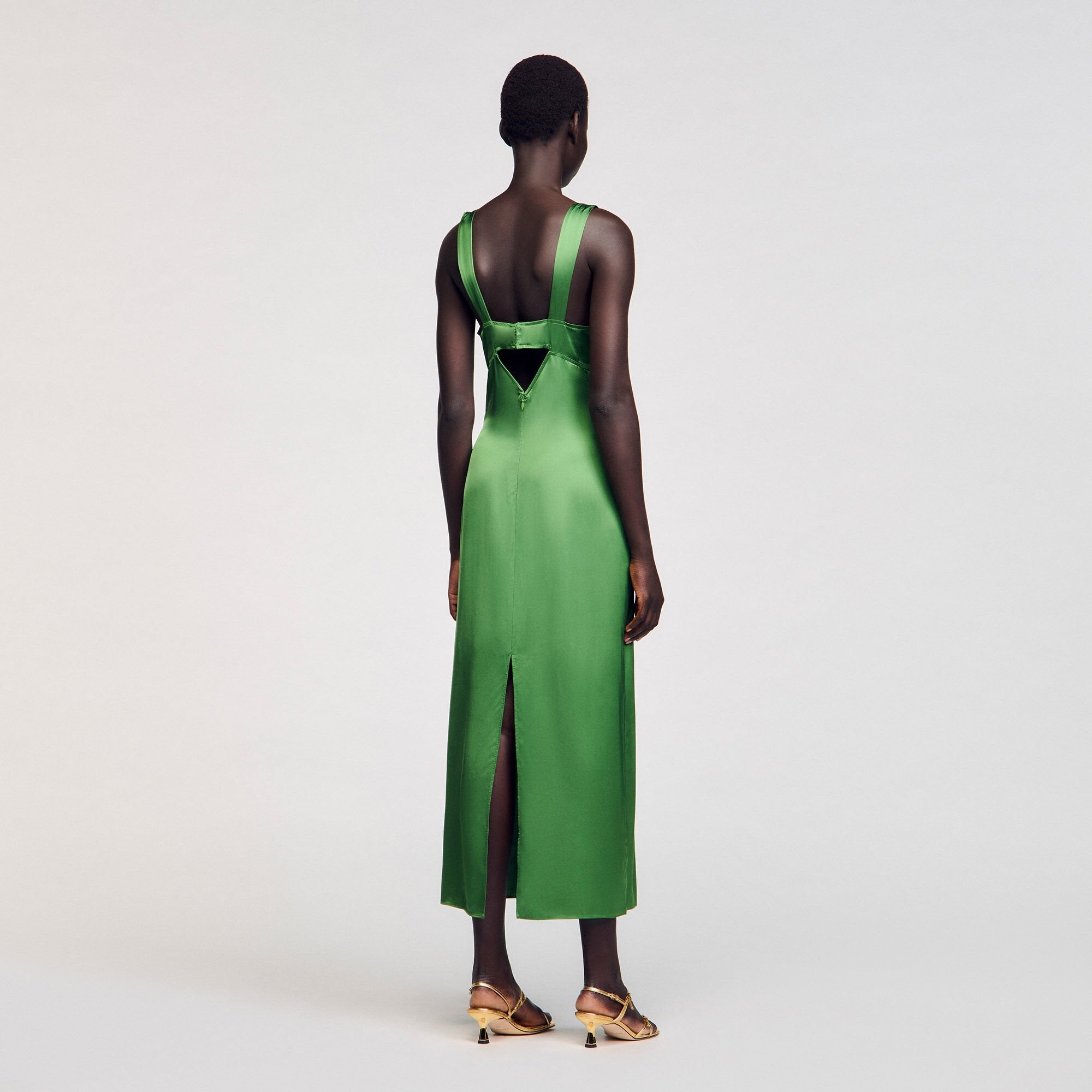 Fluid satin-effect dress Green Sandro Women