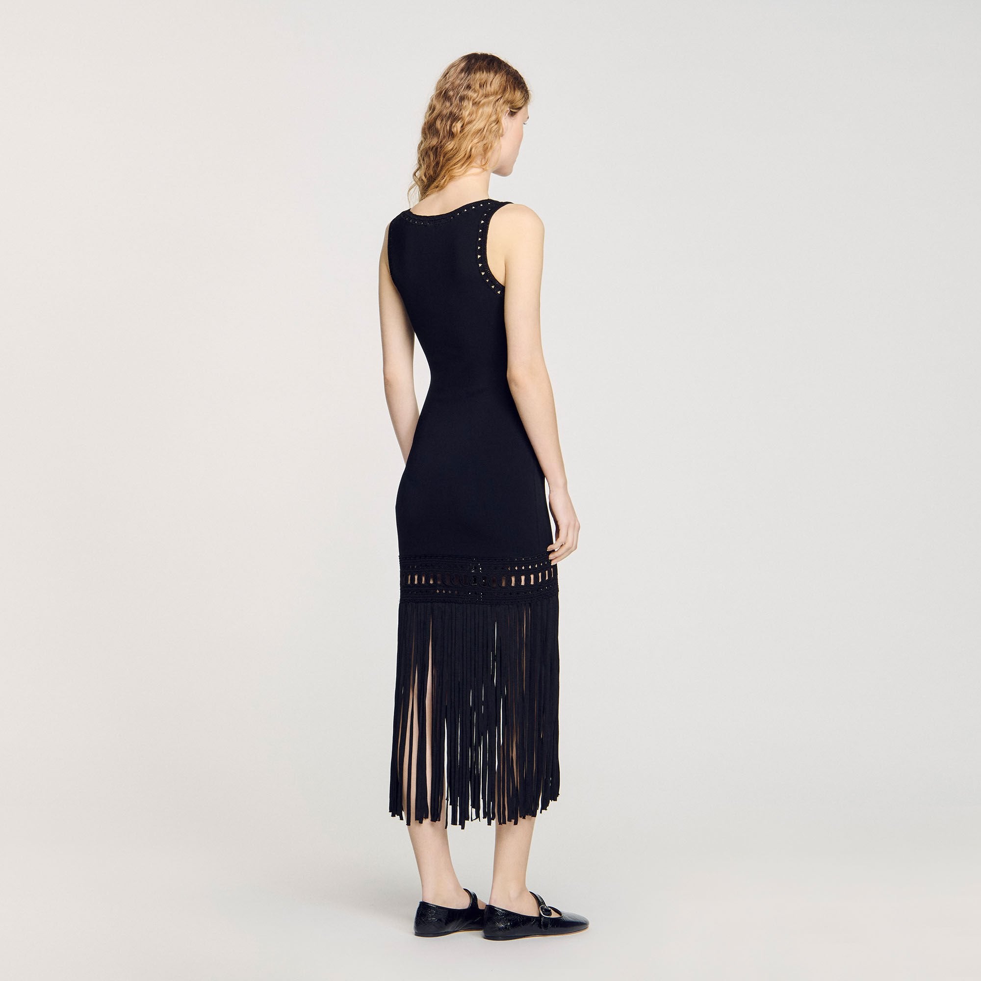 Fringed knit dress Black Sandro Women
