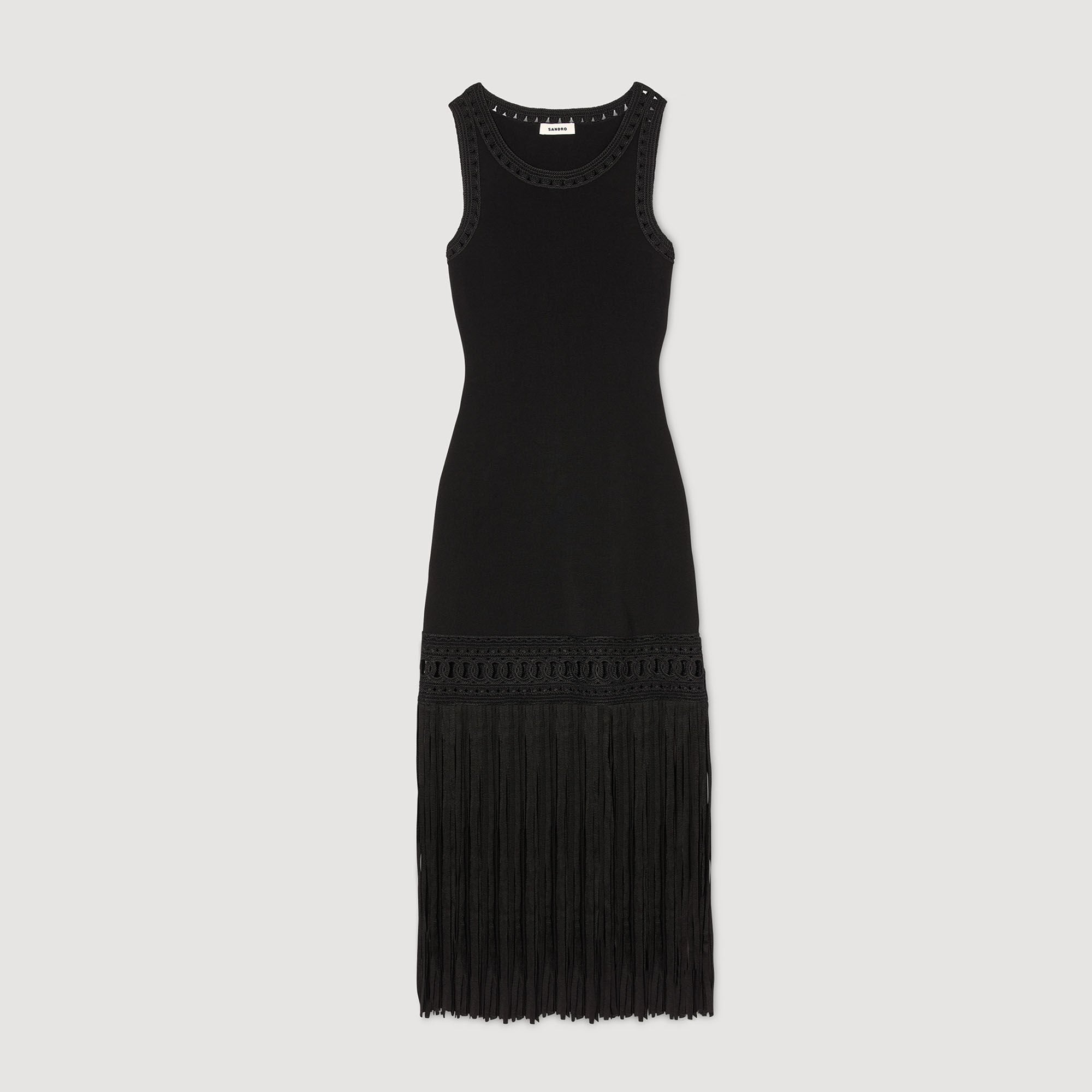 Fringed knit dress Black Sandro Women