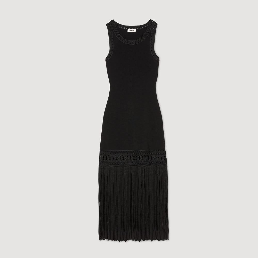 Fringed knit dress Black Sandro Women