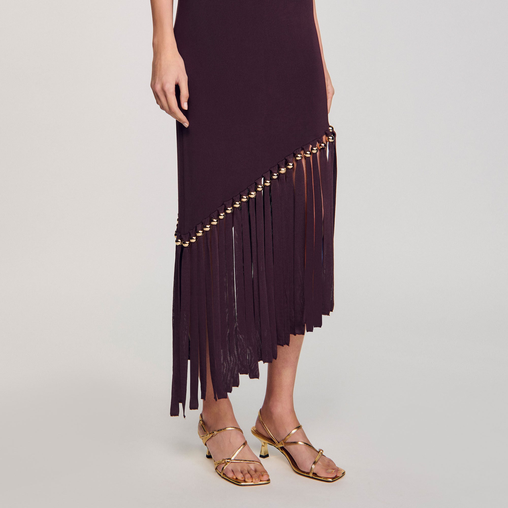 Fringed and beaded maxi dress Brown Sandro Women