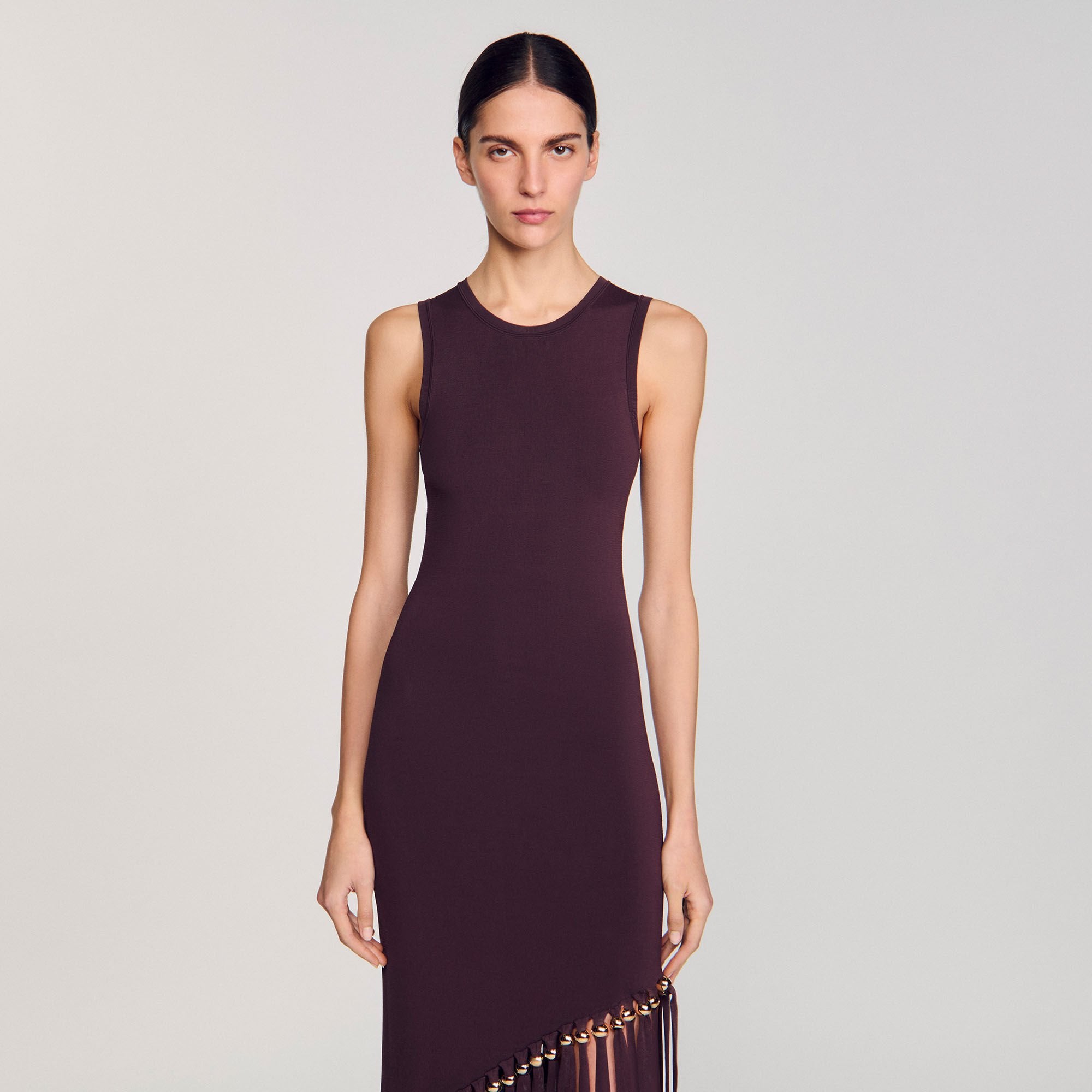 Fringed and beaded maxi dress Brown Sandro Women