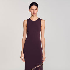 Fringed and beaded maxi dress Brown Sandro Women
