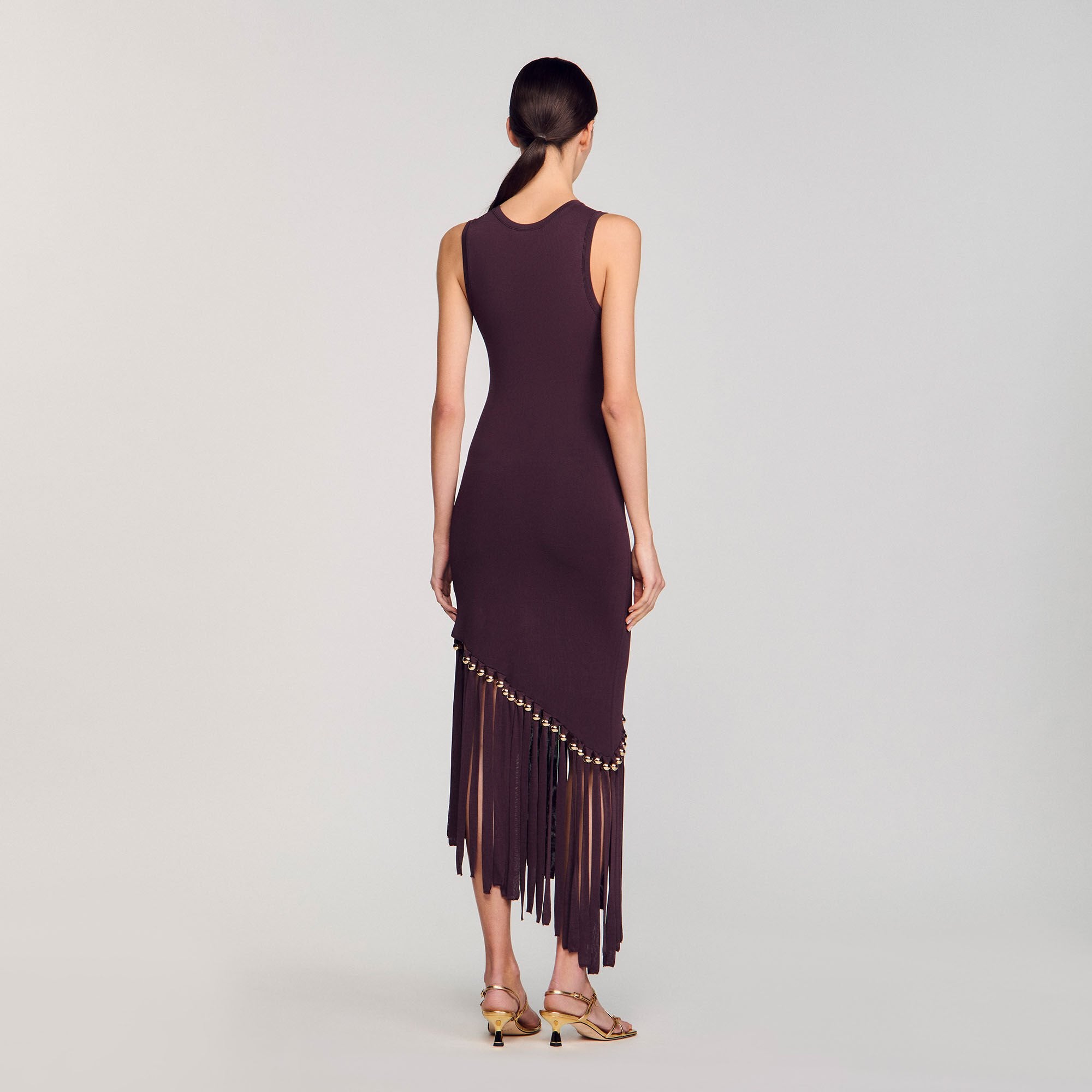 Fringed and beaded maxi dress Brown Sandro Women