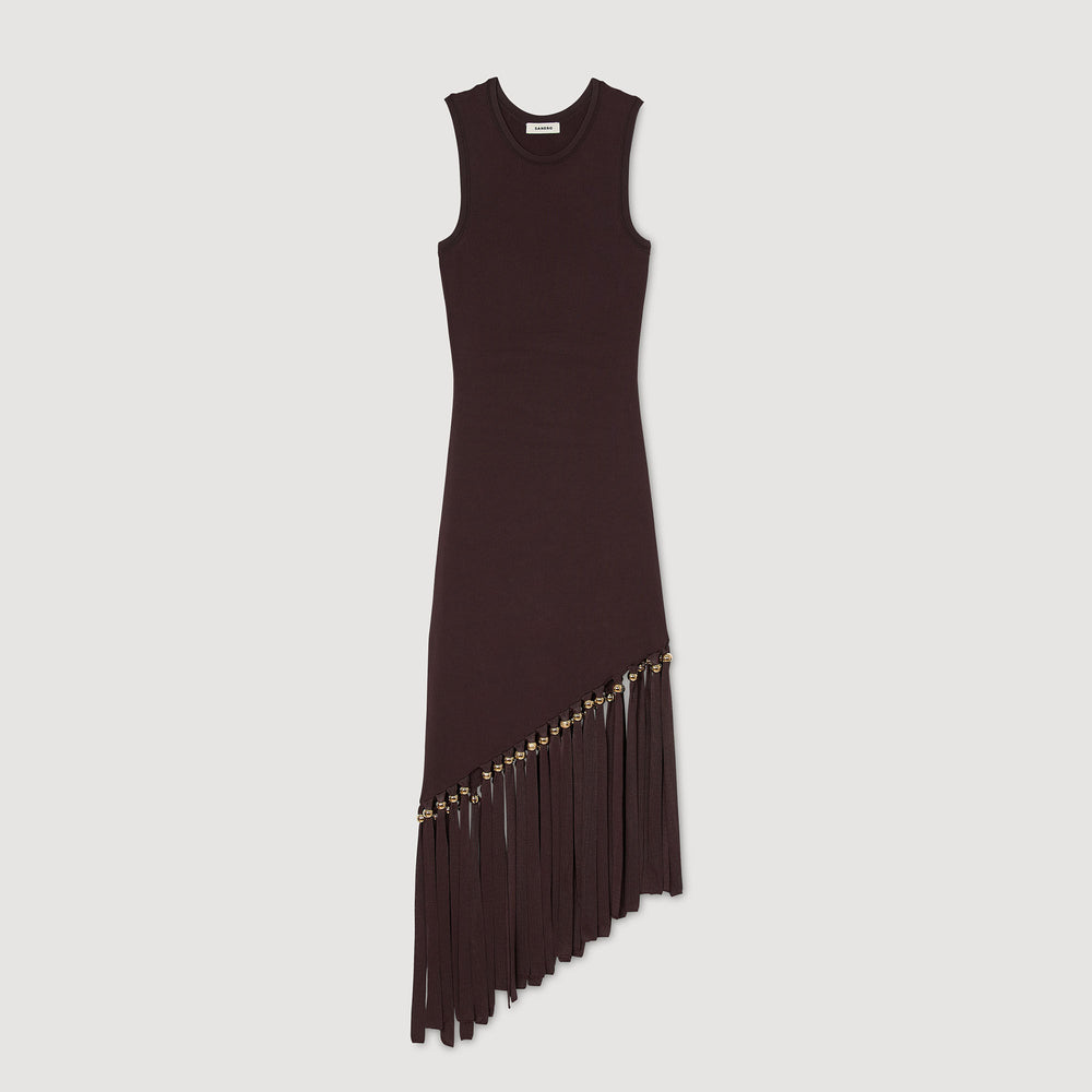 Fringed and beaded maxi dress Brown Sandro Women