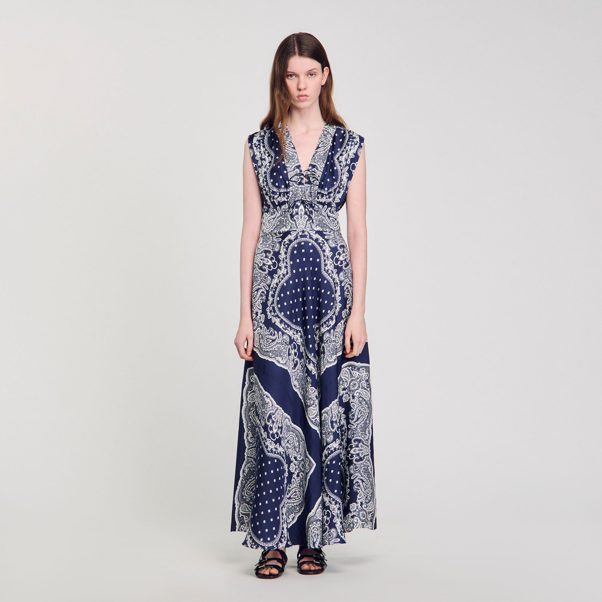 Bandana-print maxi dress Blu / White Sandro Women