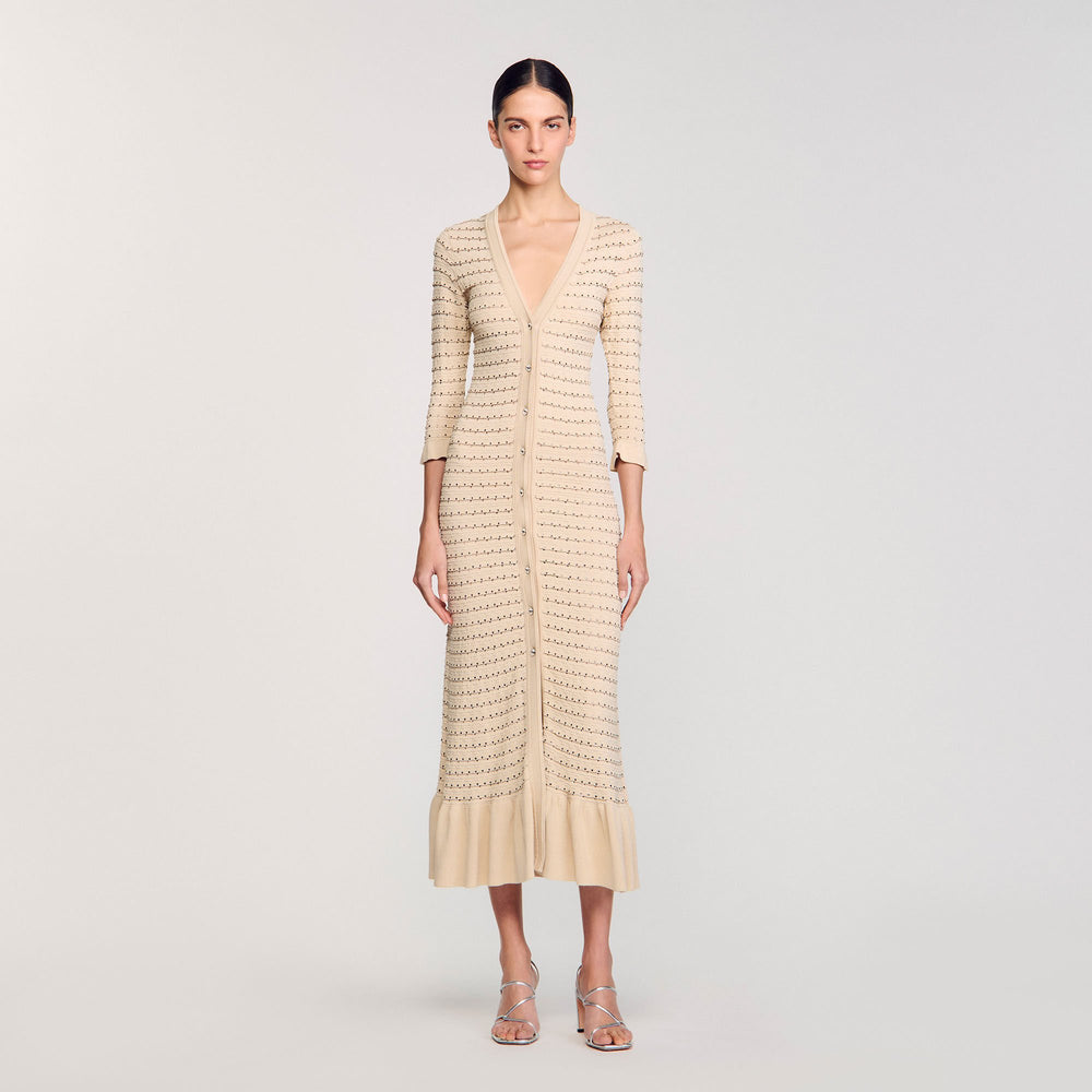 Rhinestone knit maxi dress Beige Sandro Women