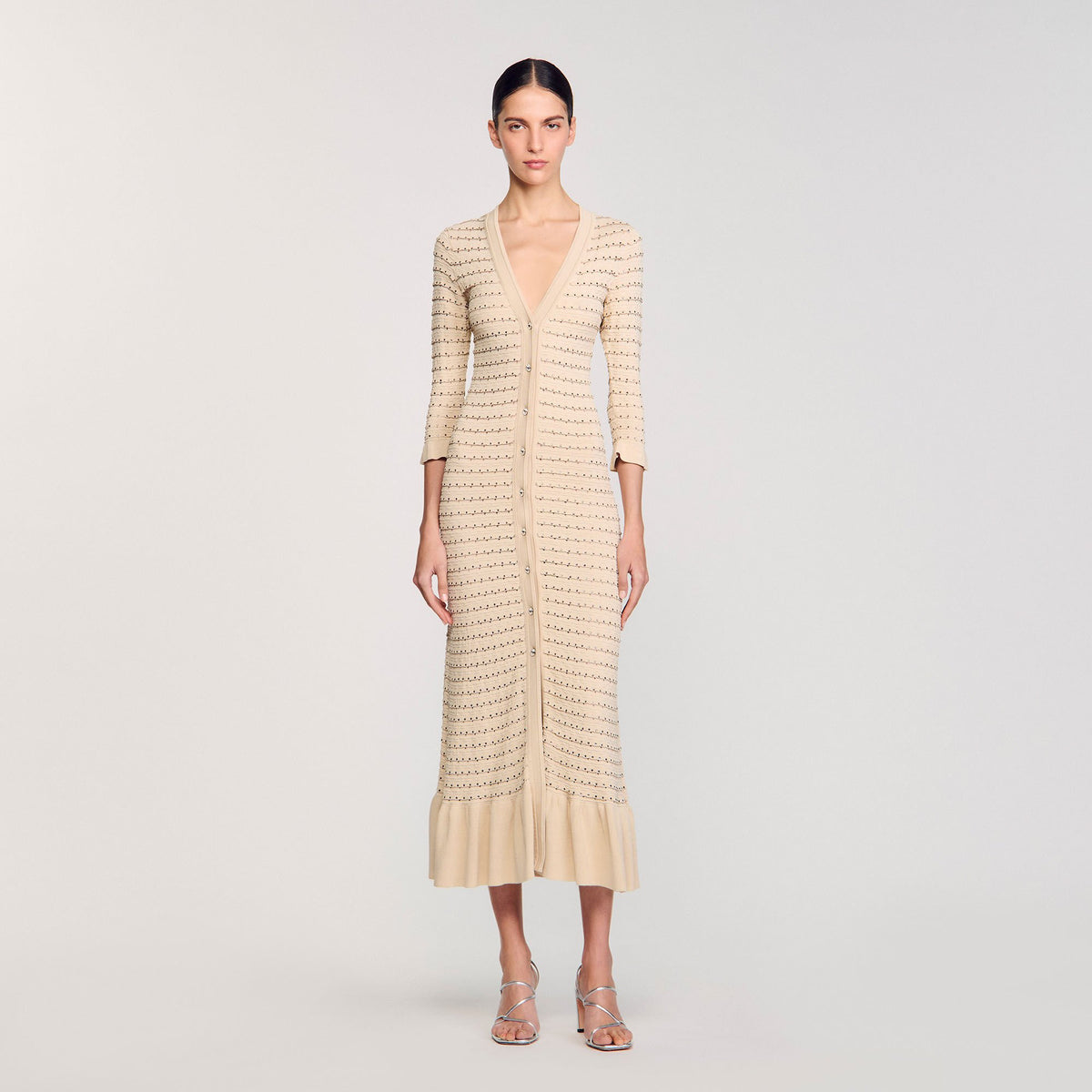 Rhinestone knit maxi dress Beige Sandro Women