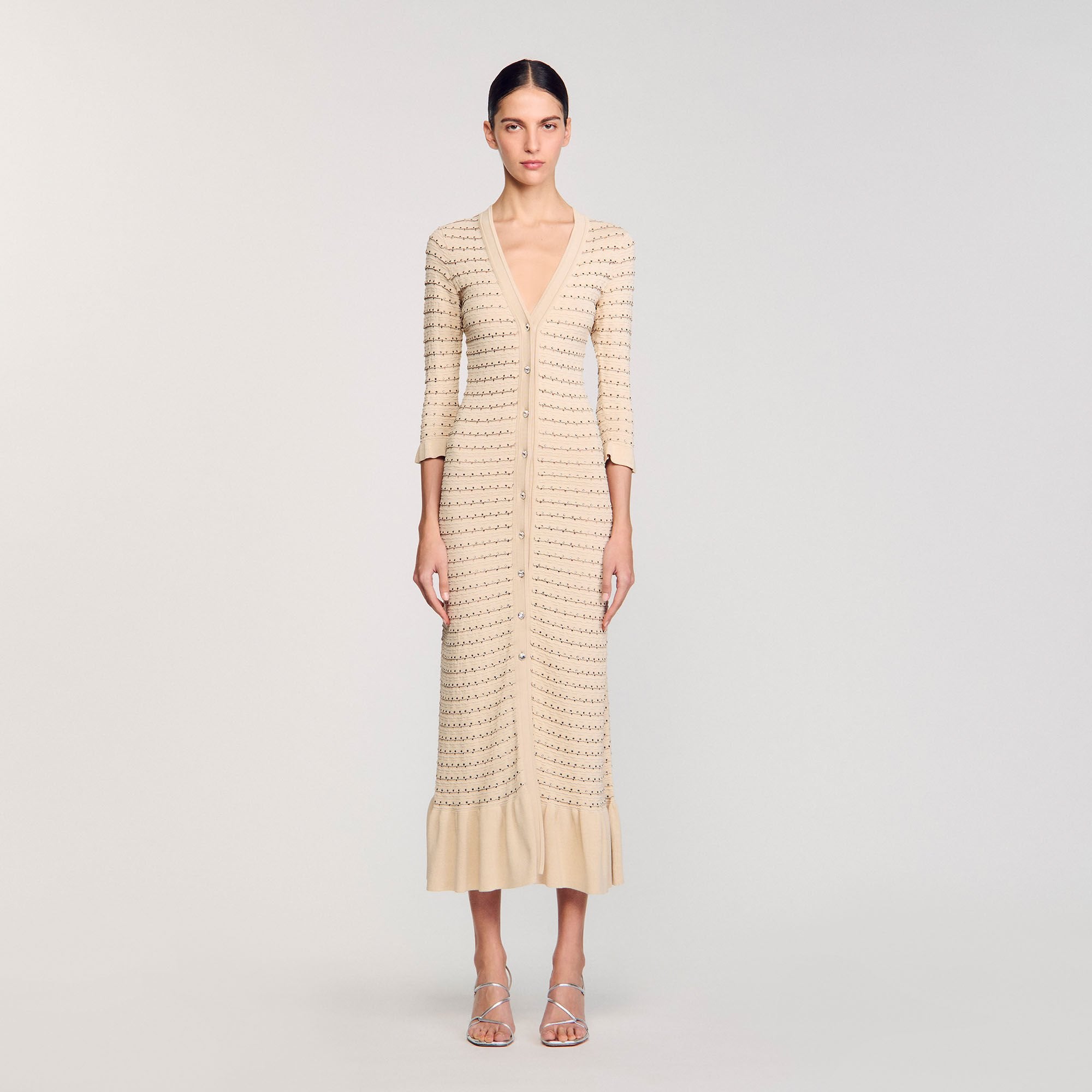 Rhinestone knit maxi dress Beige Sandro Women