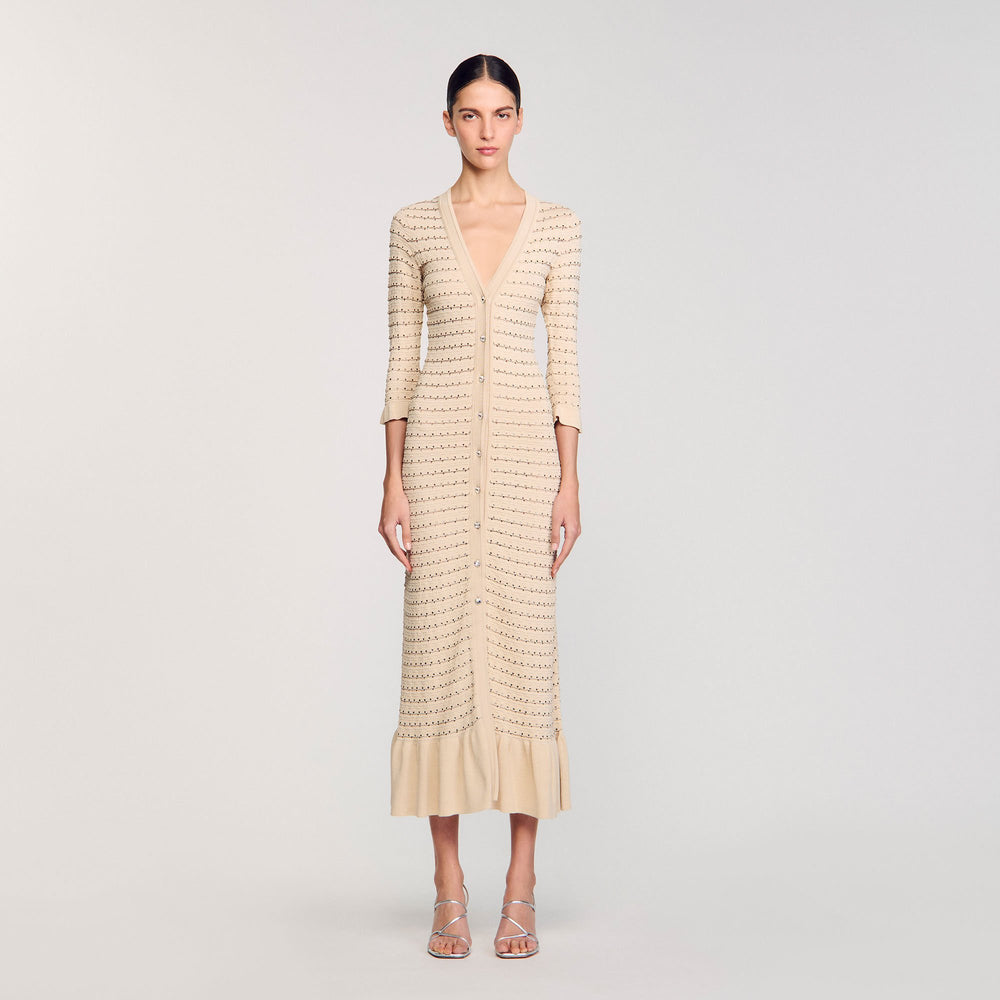 Rhinestone knit maxi dress Beige Sandro Women