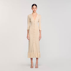 Rhinestone knit maxi dress Beige Sandro Women