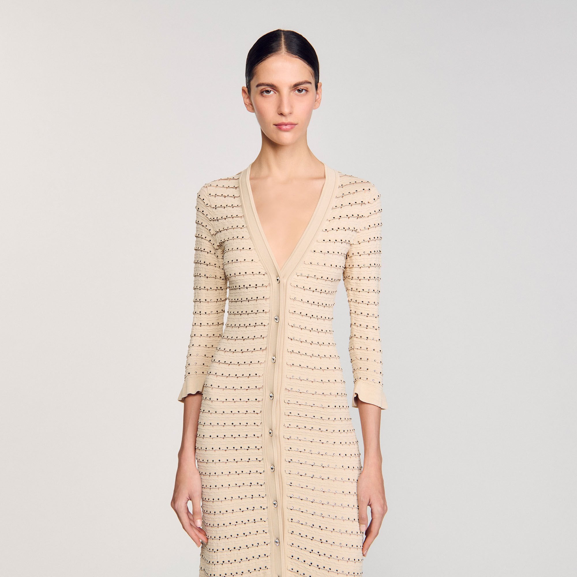 Rhinestone knit maxi dress Beige Sandro Women