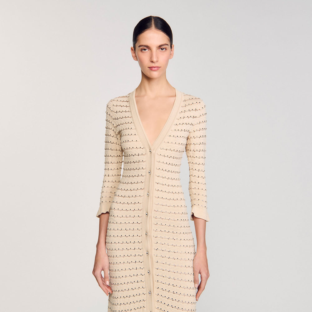 Rhinestone knit maxi dress Beige Sandro Women