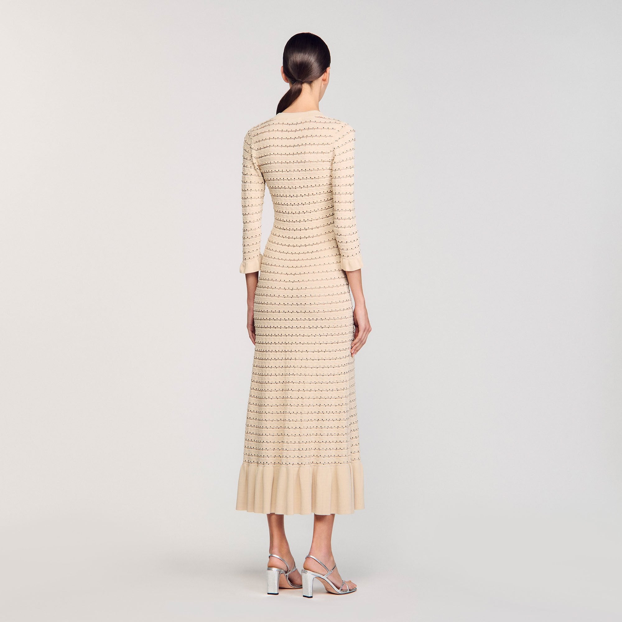 Rhinestone knit maxi dress Beige Sandro Women