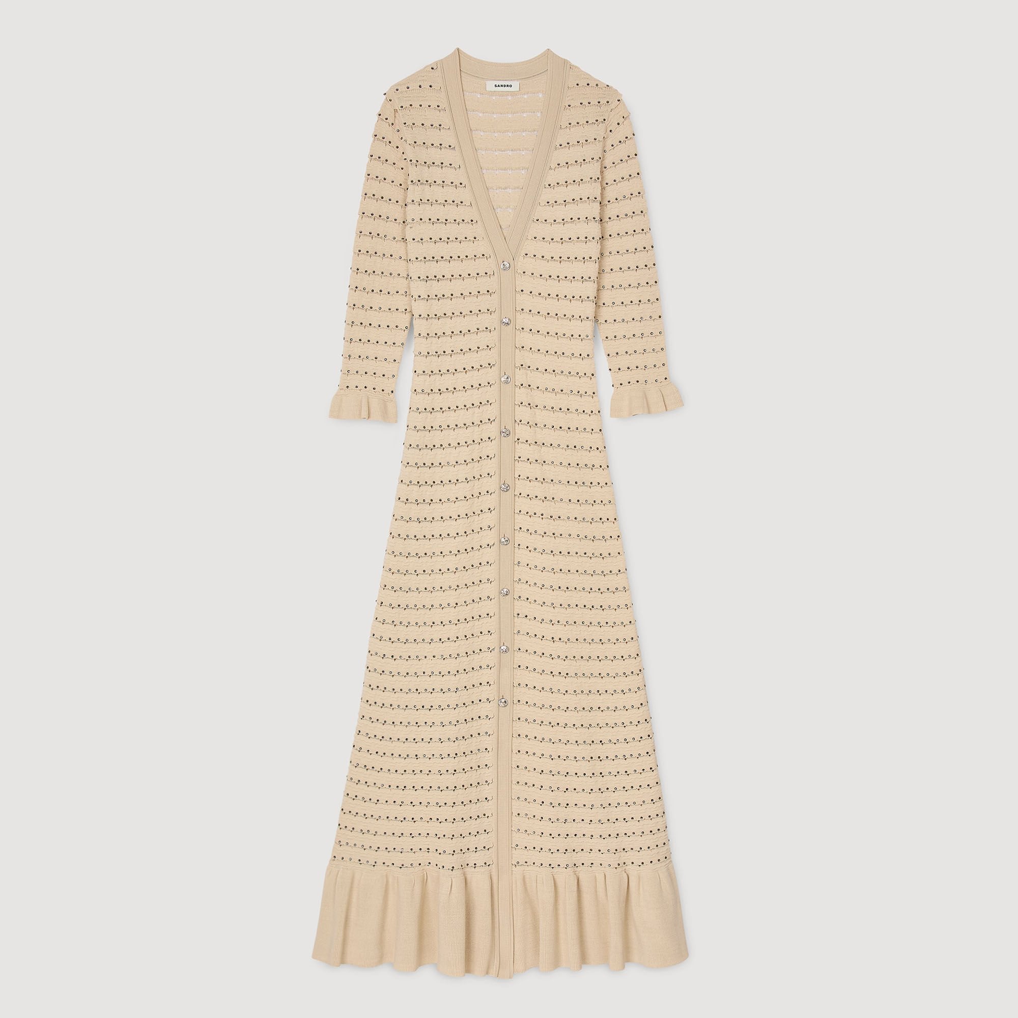Rhinestone knit maxi dress Beige Sandro Women