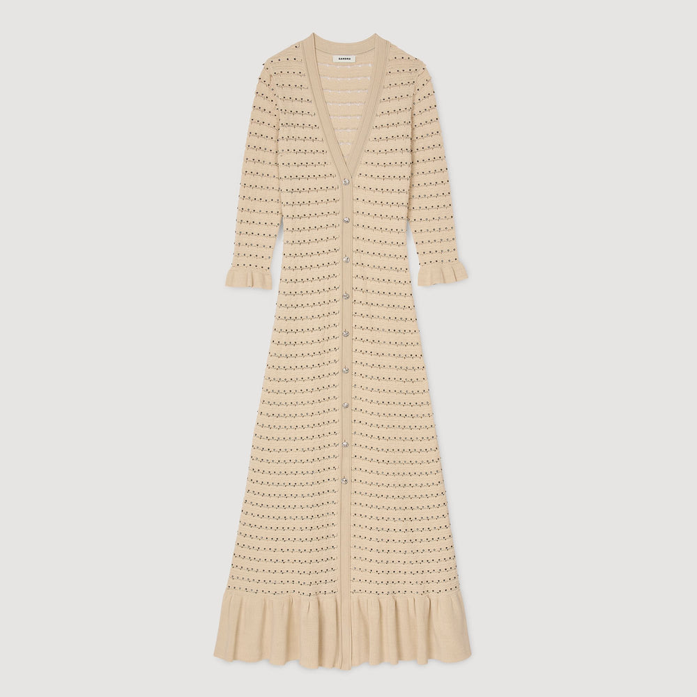 Rhinestone knit maxi dress Beige Sandro Women