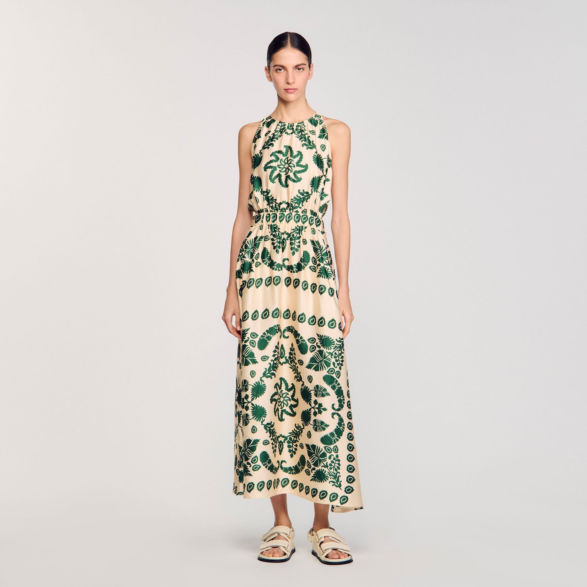 Leaf print maxi dress Ecru / Green Sandro Women