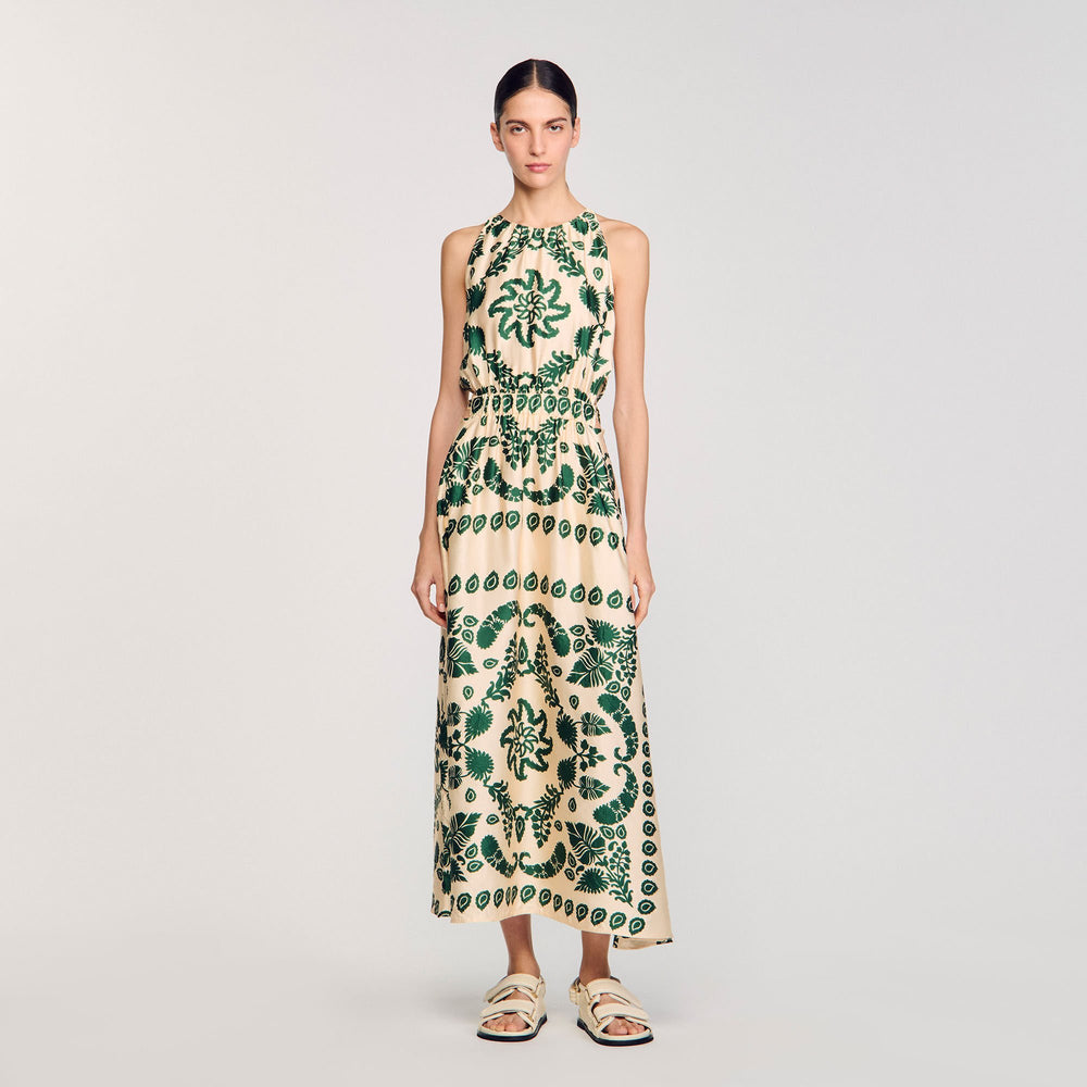 Leaf print maxi dress Ecru / Green Sandro Women