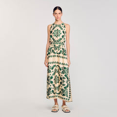 Leaf print maxi dress Ecru / Green Sandro Women