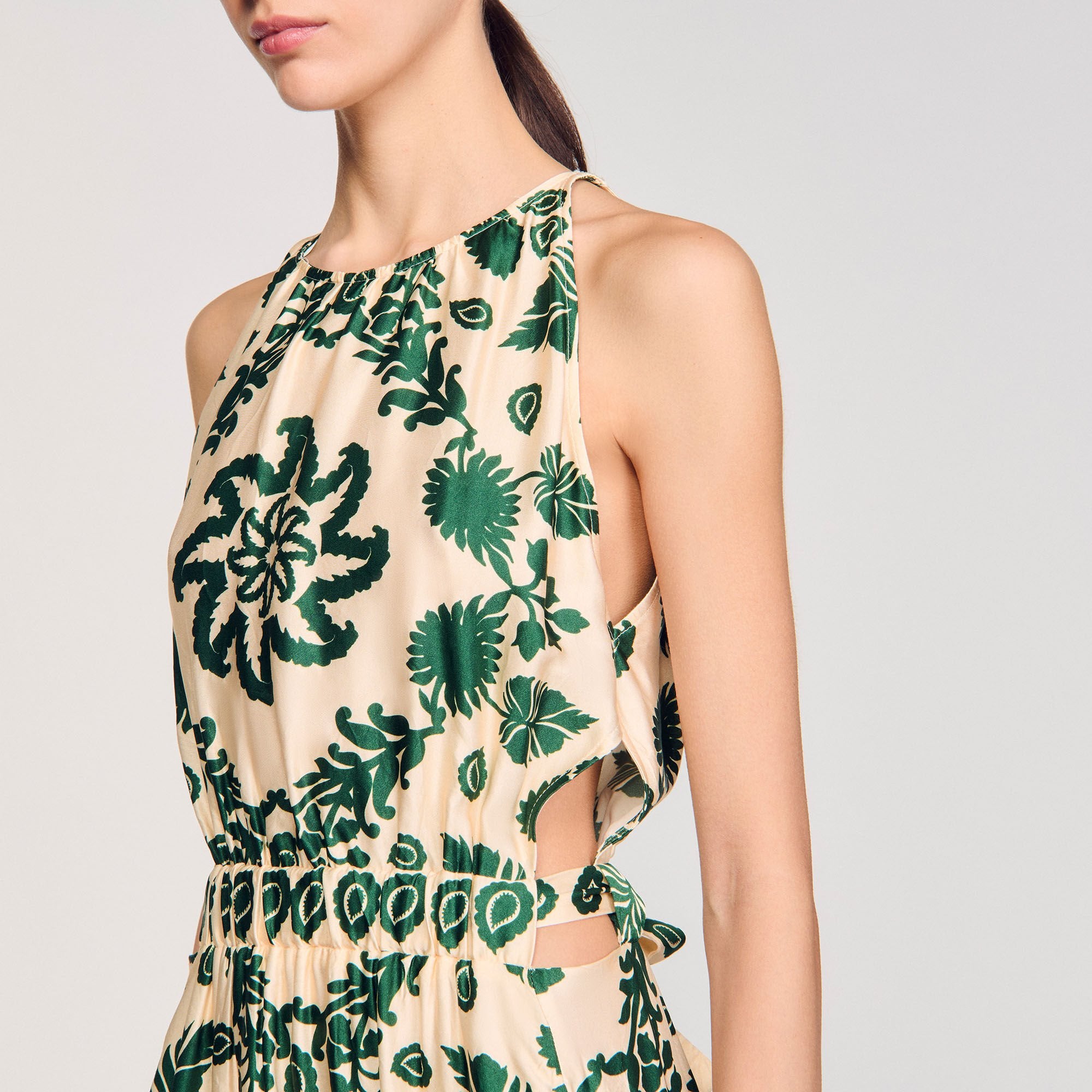 Leaf print maxi dress Ecru / Green Sandro Women