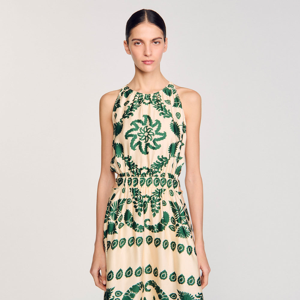 Leaf print maxi dress Ecru / Green Sandro Women