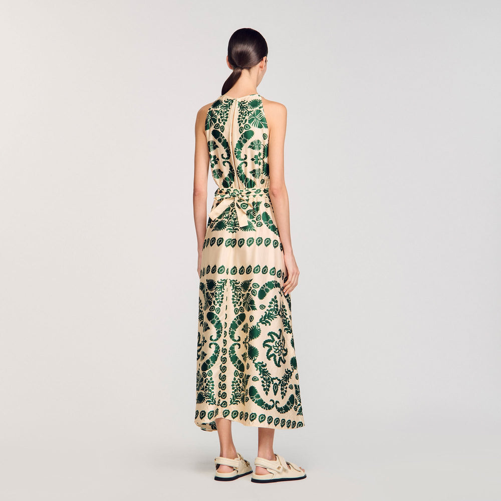 Leaf print maxi dress Ecru / Green Sandro Women