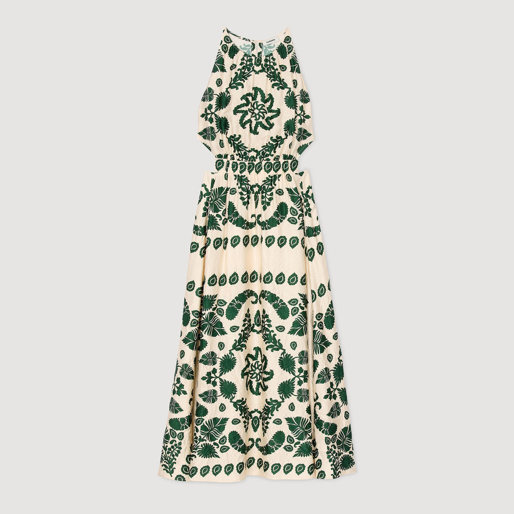 Leaf print maxi dress Ecru / Green Sandro Women