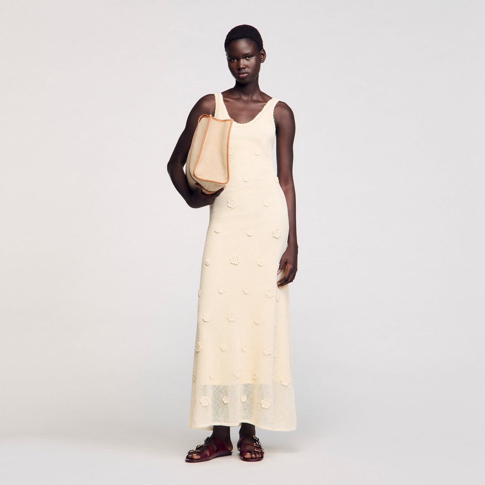 Knit maxi dress Ecru Sandro Women