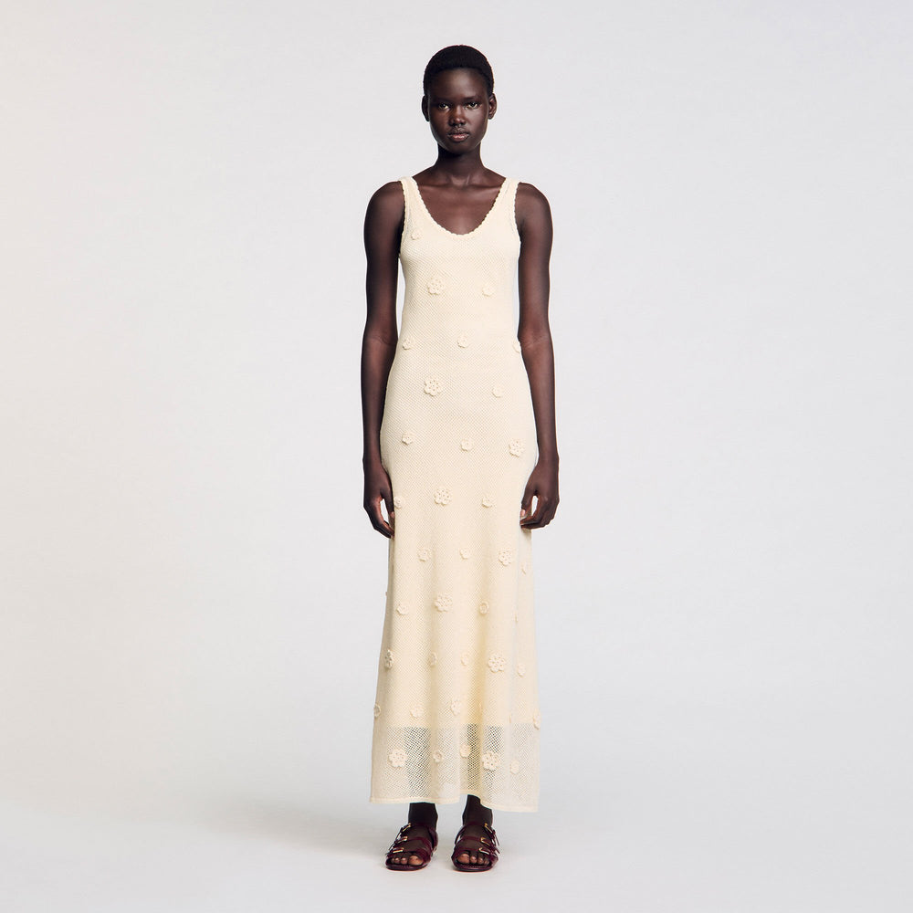 Knit maxi dress Ecru Sandro Women