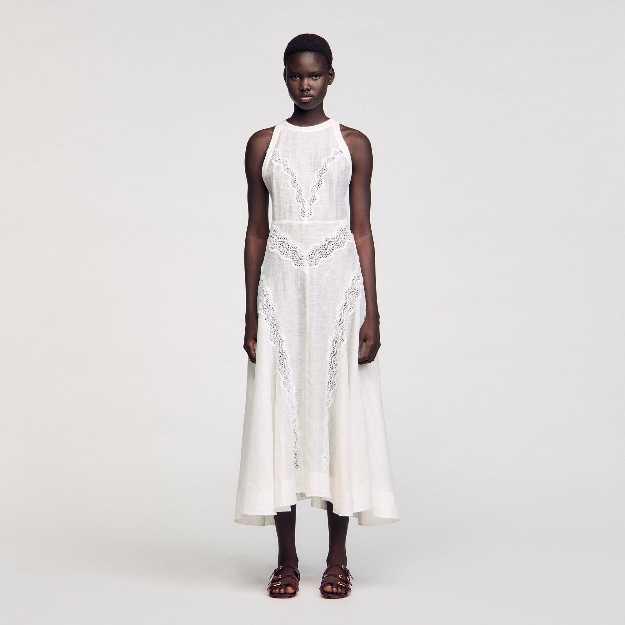 Lace trim maxi dress White Sandro Women