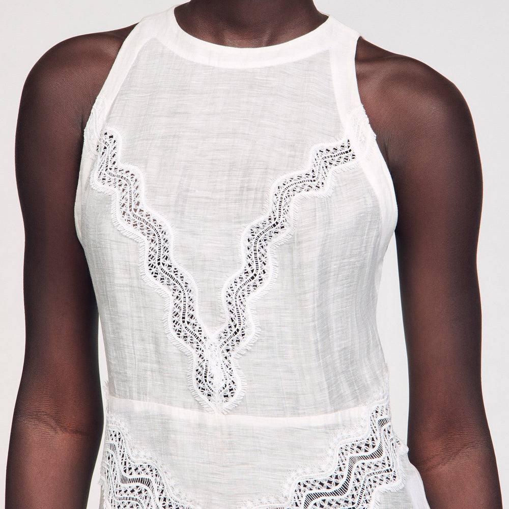 Lace trim maxi dress White Sandro Women