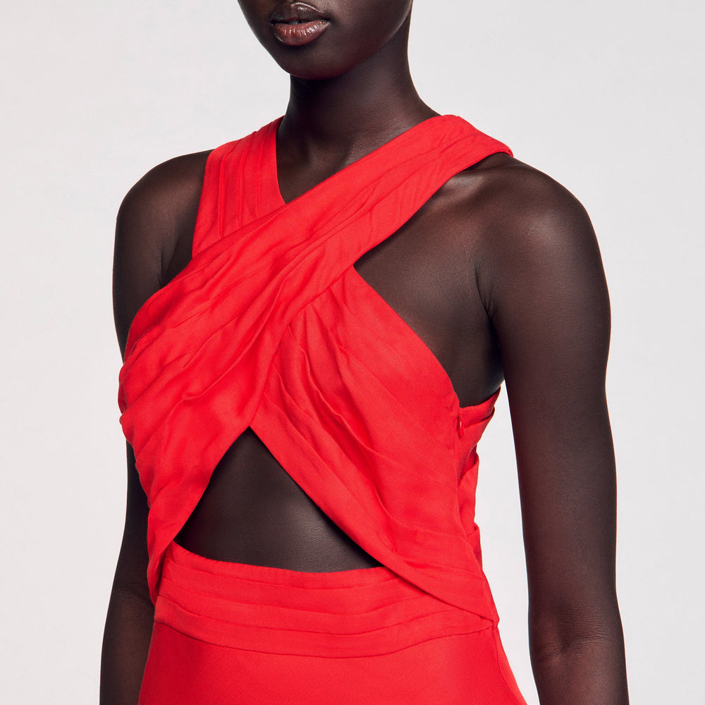 Maxi wraparound dress Red Sandro Women