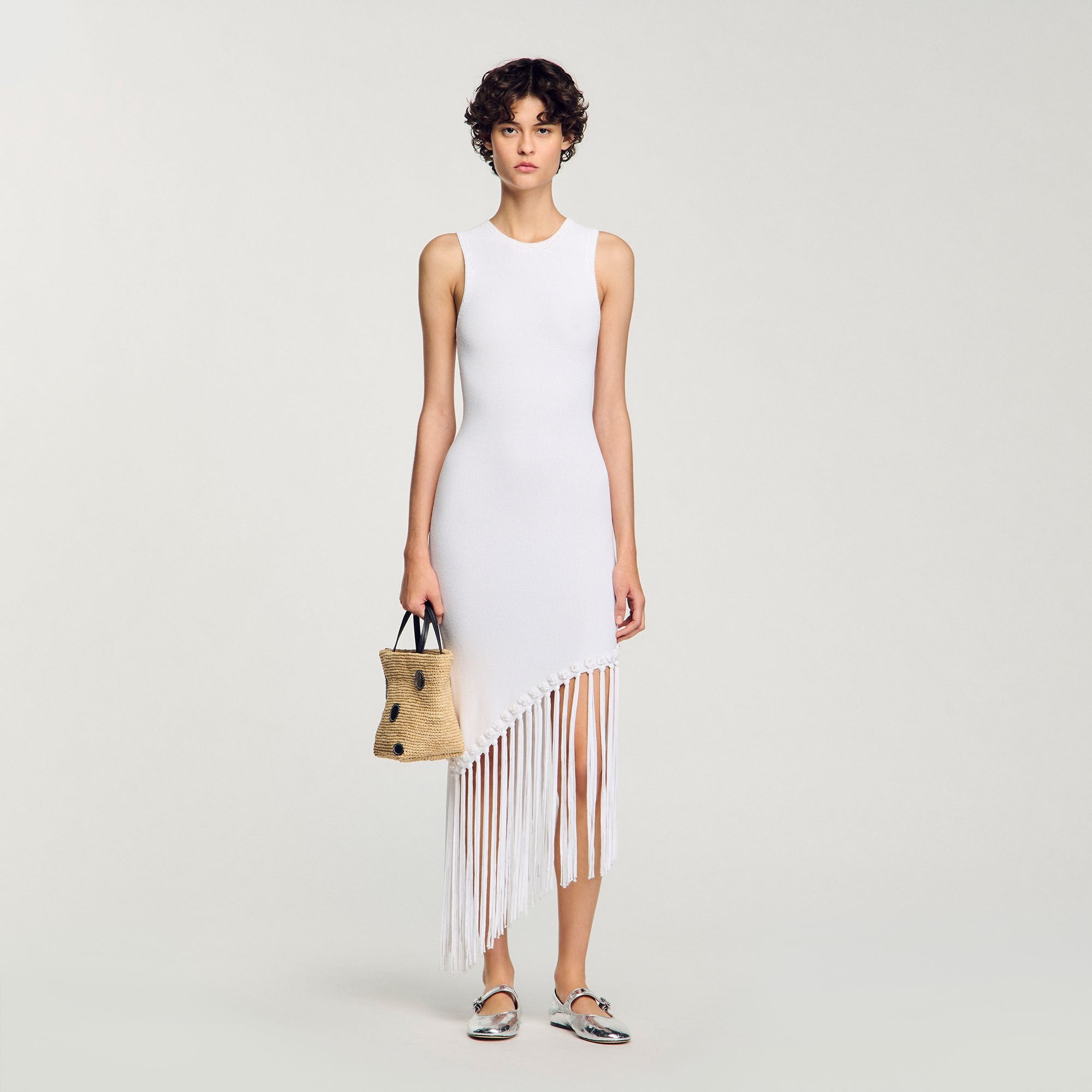 Fringed crochet dress White Sandro Women