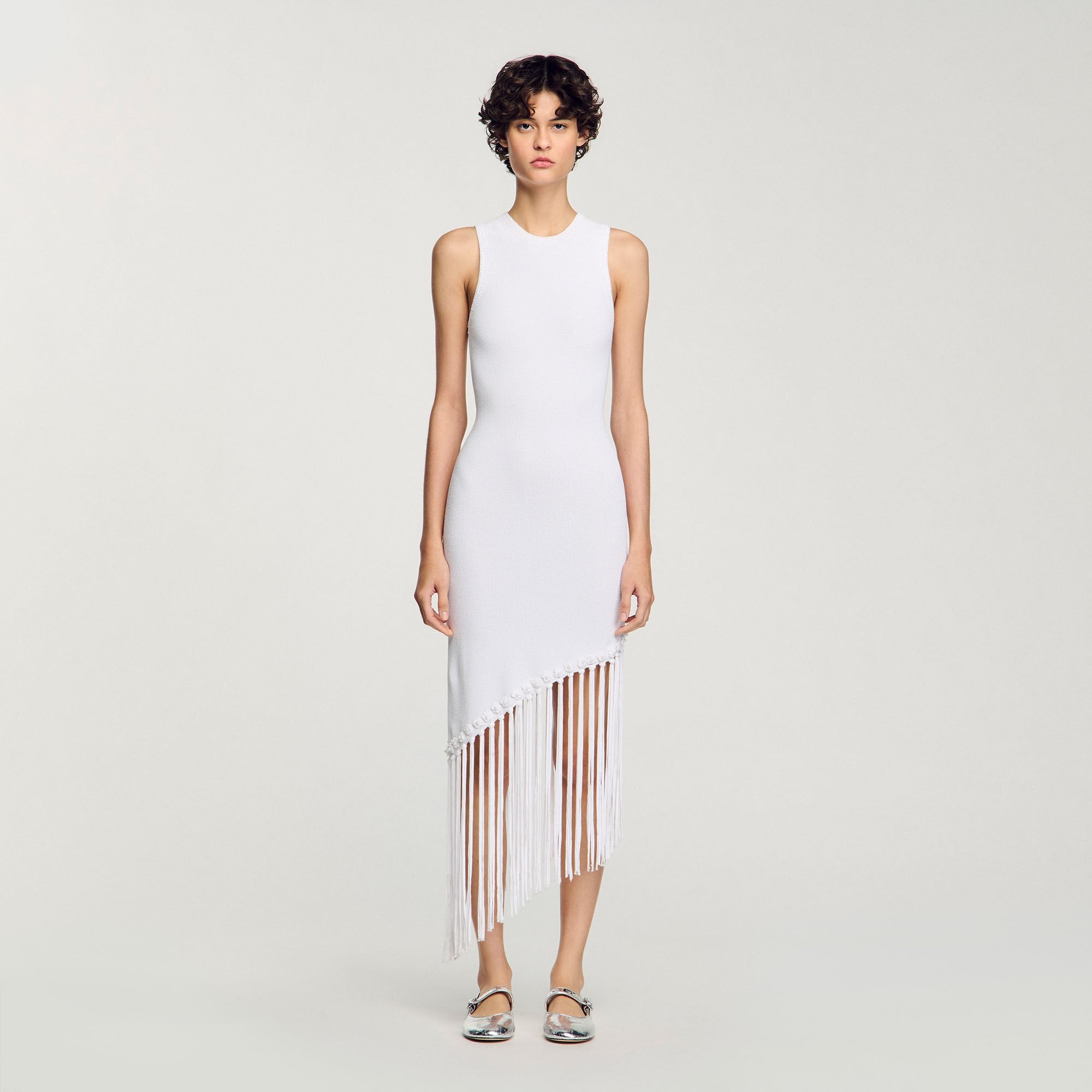Fringed crochet dress White Sandro Women