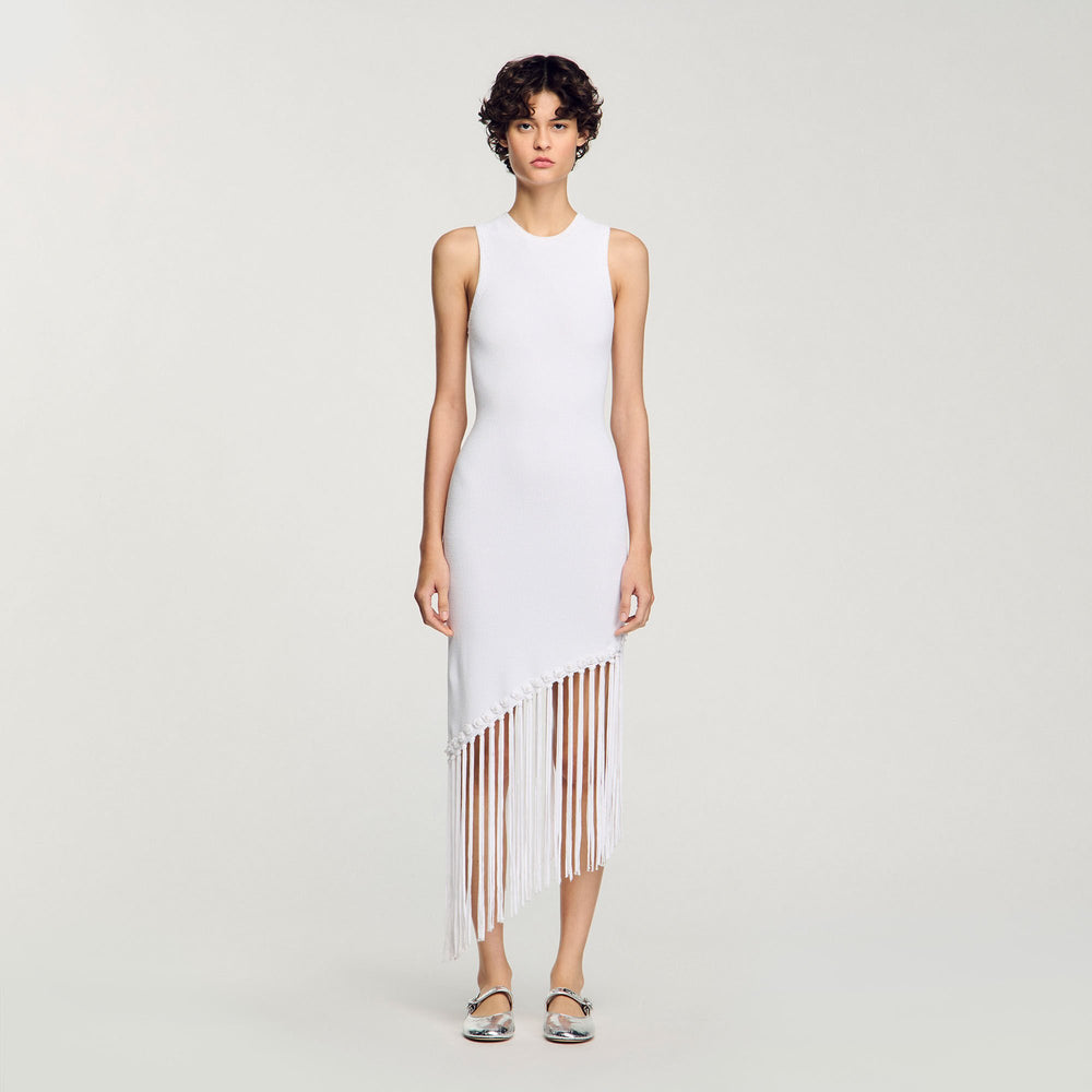 Fringed crochet dress White Sandro Women