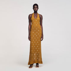 Maxi knit dress with fringes Olive Sandro Women