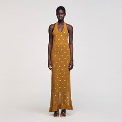 Maxi knit dress with fringes Olive Sandro Women