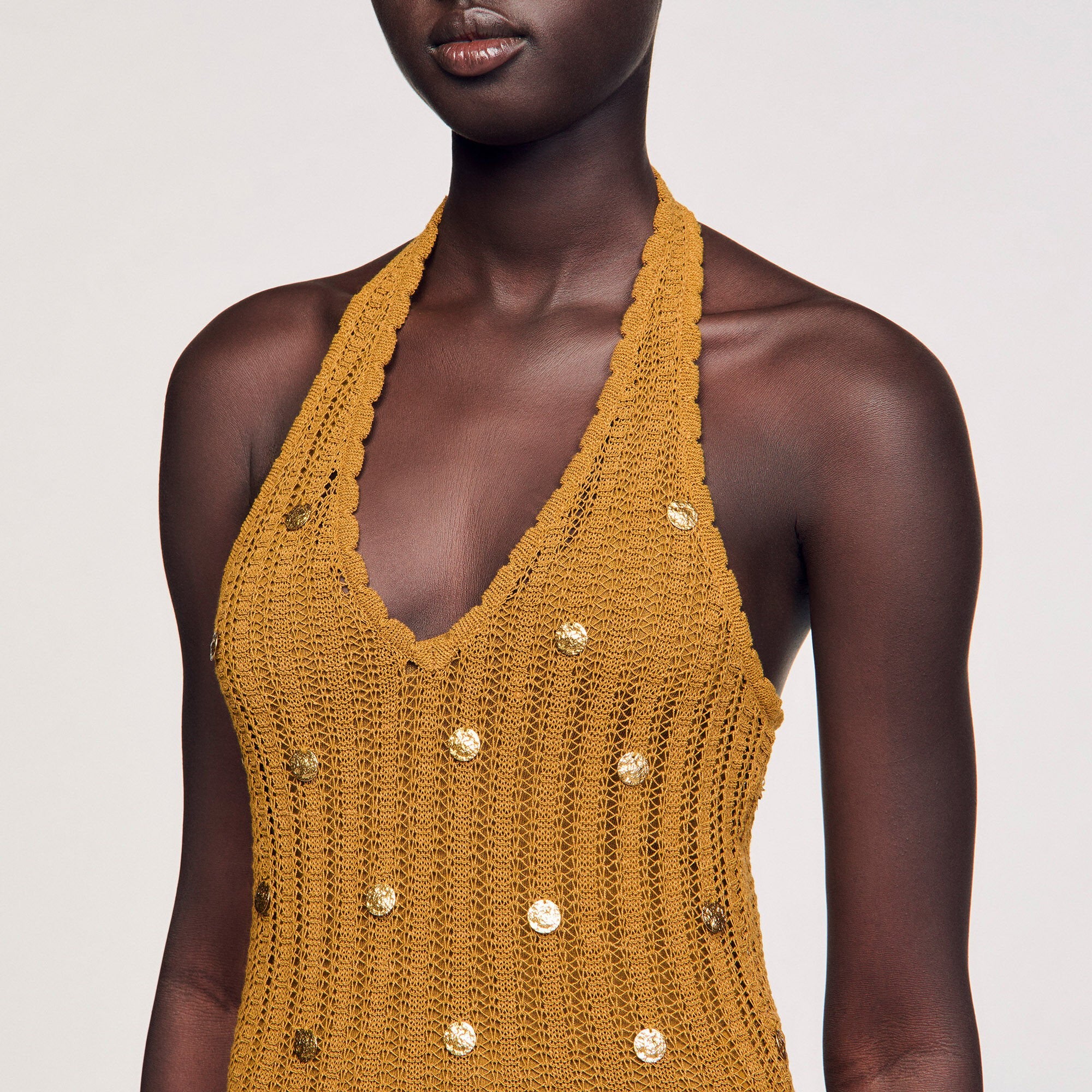 Maxi knit dress with fringes Olive Sandro Women