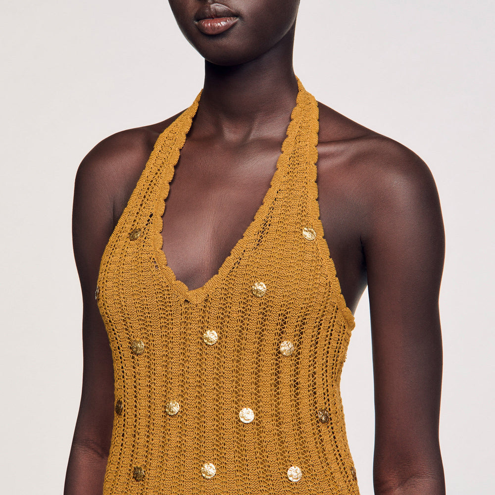 Maxi knit dress with fringes Olive Sandro Women