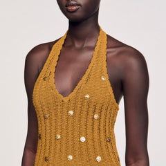 Maxi knit dress with fringes Olive Sandro Women