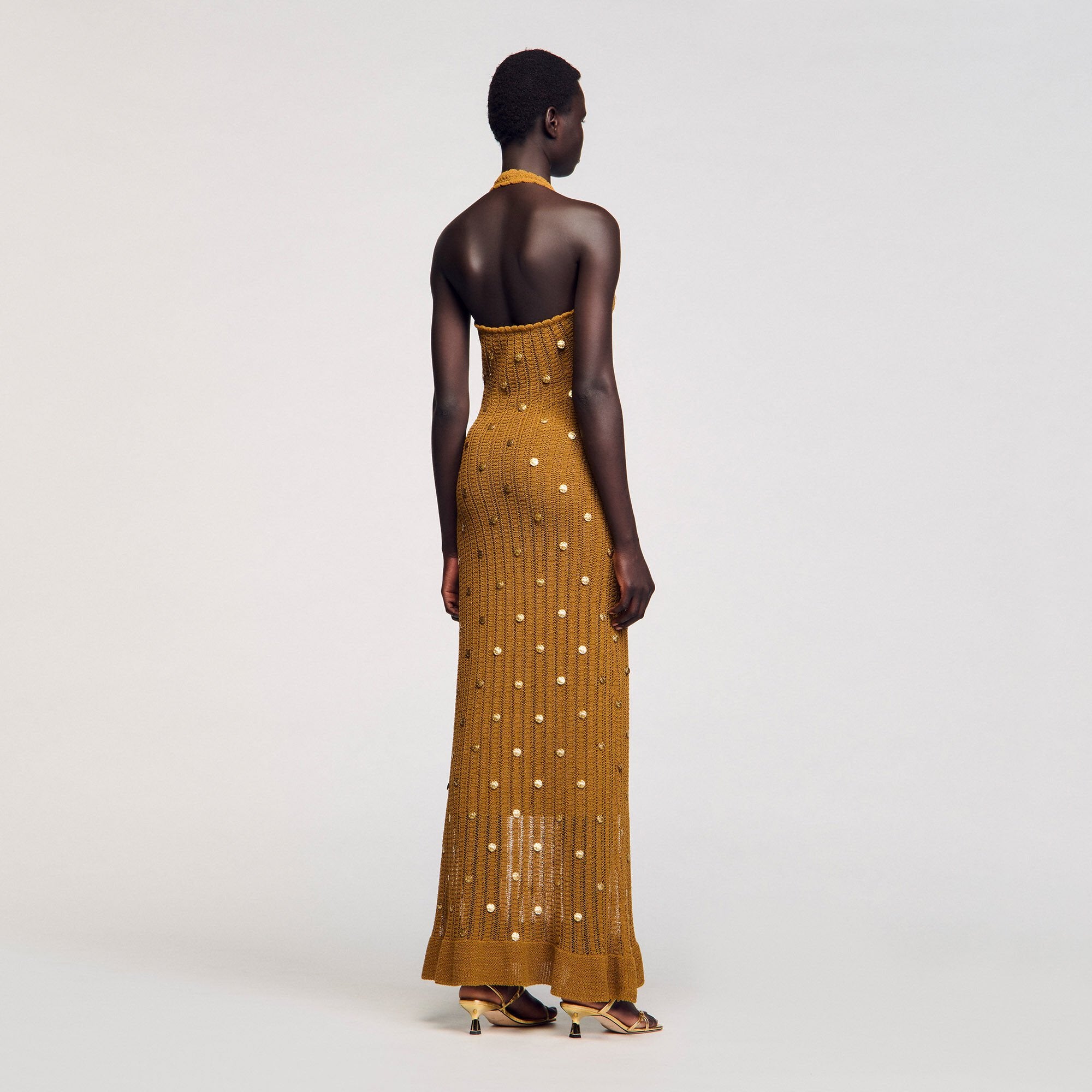 Maxi knit dress with fringes Olive Sandro Women