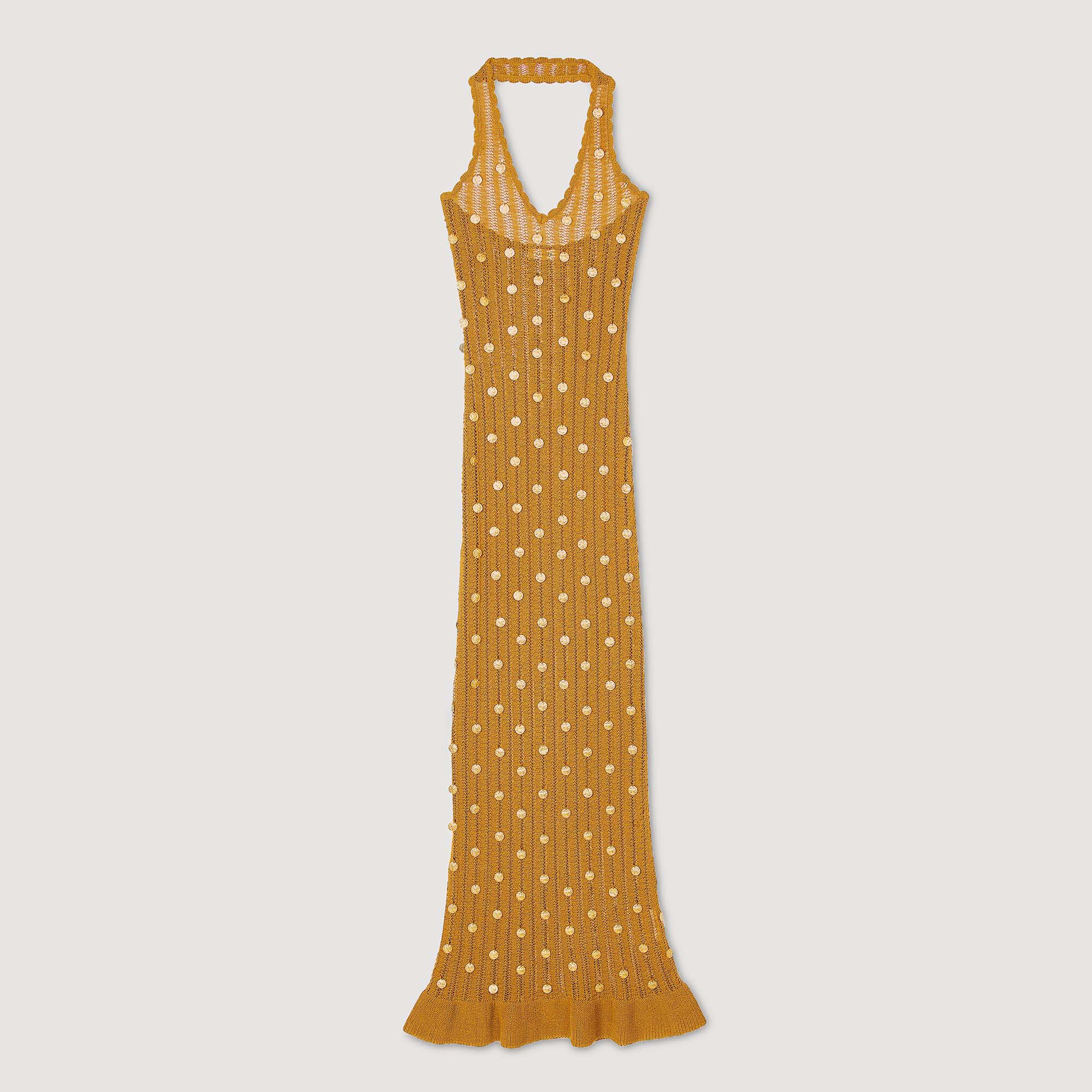 Maxi knit dress with fringes Olive Sandro Women