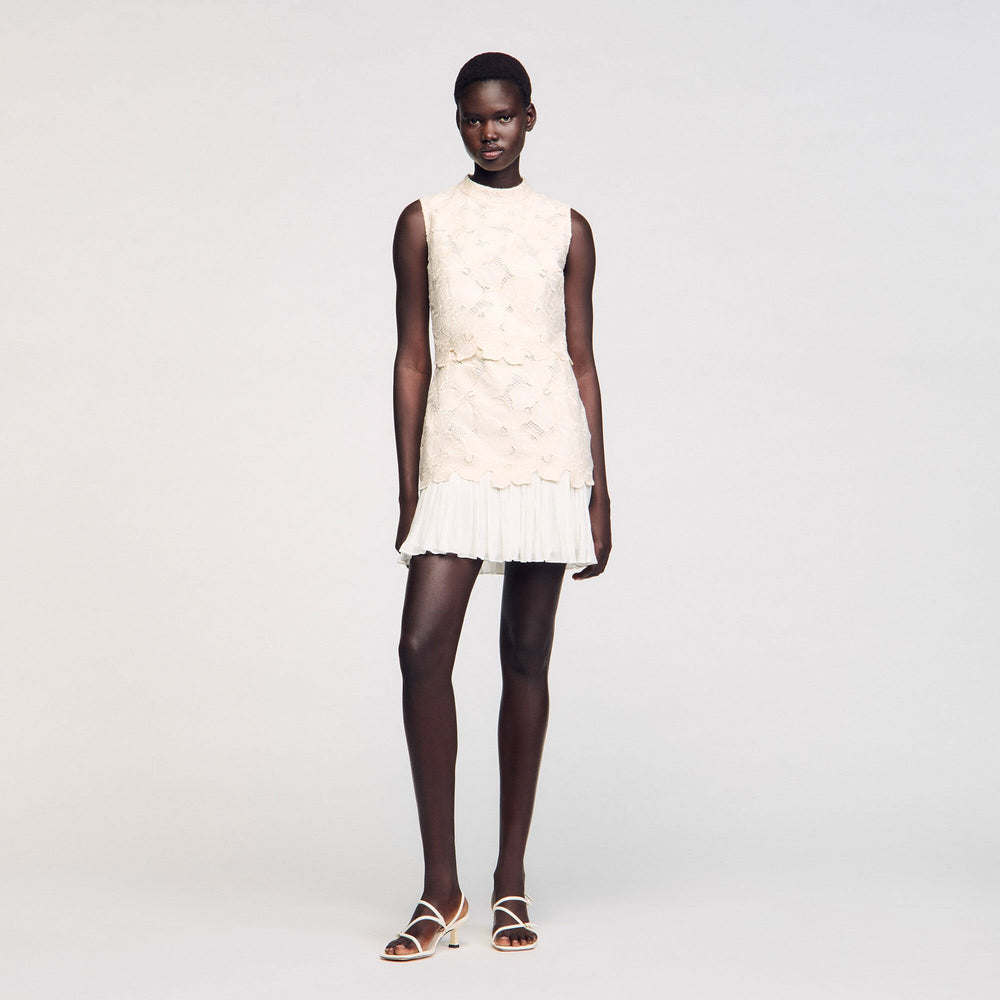 Mini guipure dress Ecru Sandro Women