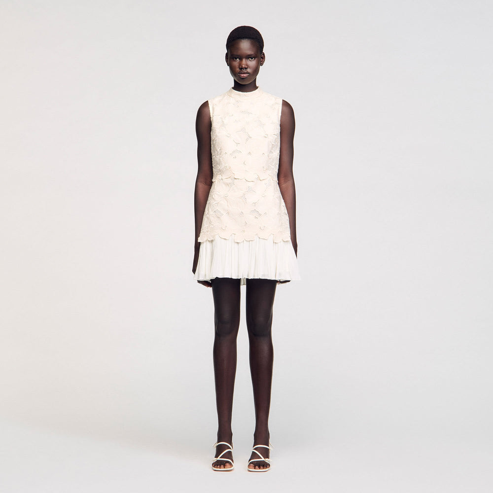 Mini guipure dress Ecru Sandro Women