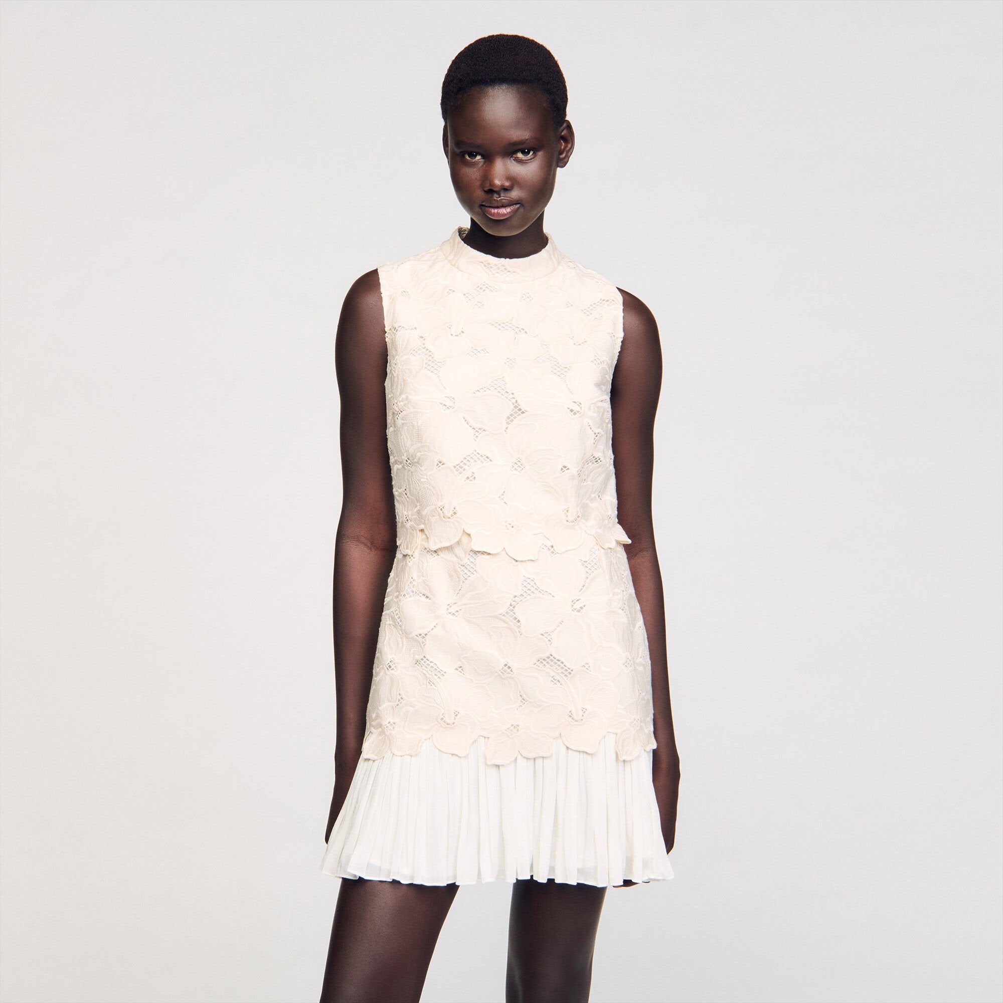 Mini guipure dress Ecru Sandro Women