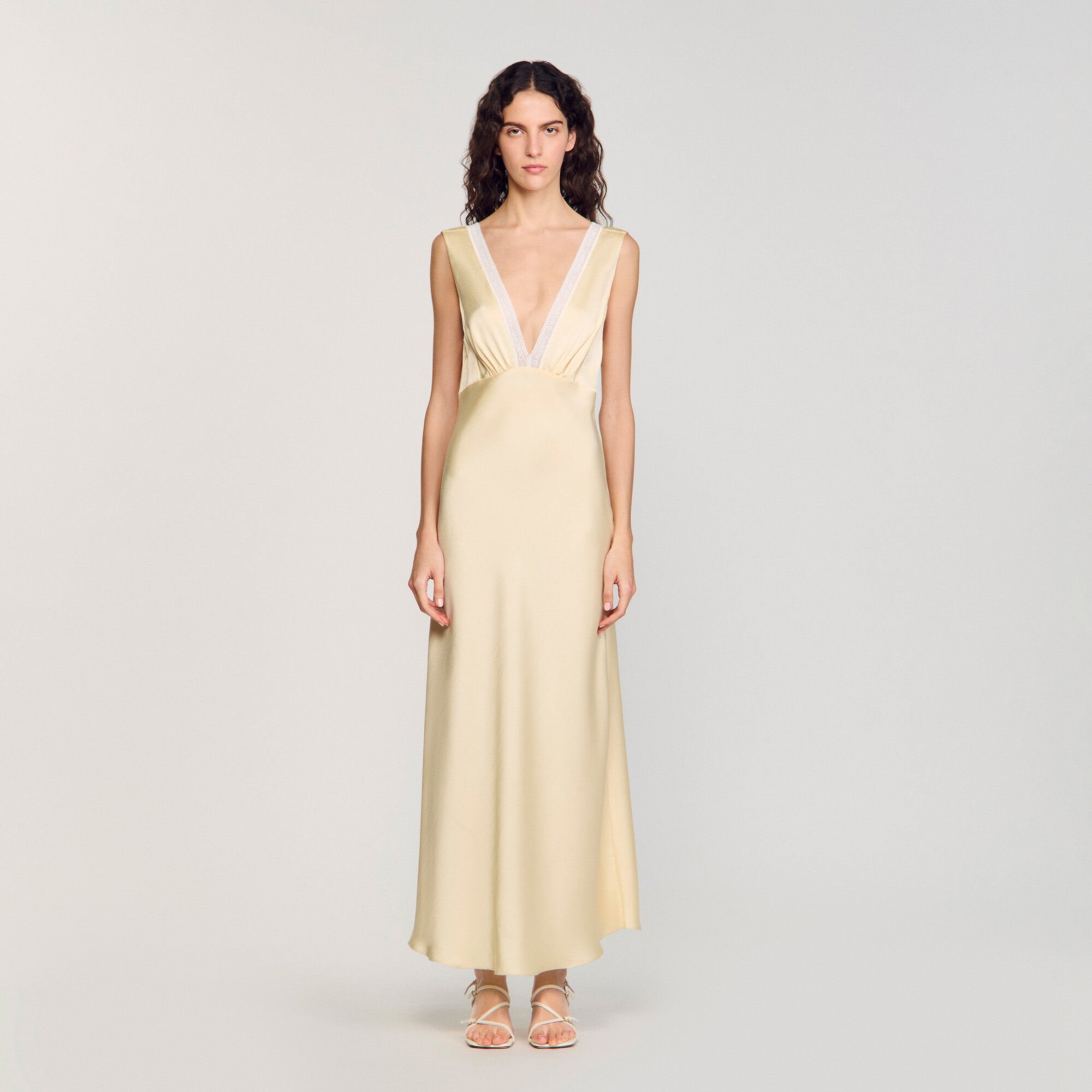 Satin-effect maxi dress Yellow Sandro Women